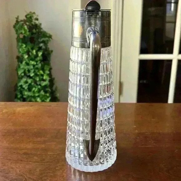 Vtg Crystal Claret Pitcher/Wine Decanter Top Area Handle And Spout Silver Plate - Picture 2 of 8